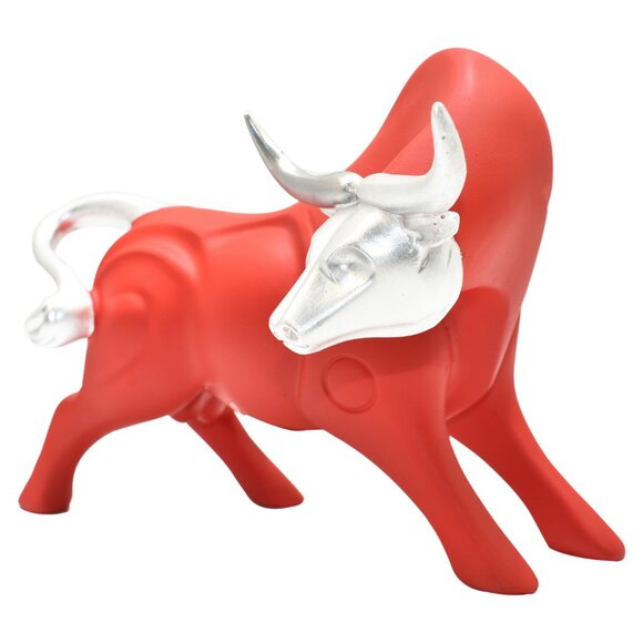 Adam & Friends Home Decor Strong Bull Sculpture | 1-Piece | Red/Silver - Picture 4 of 6
